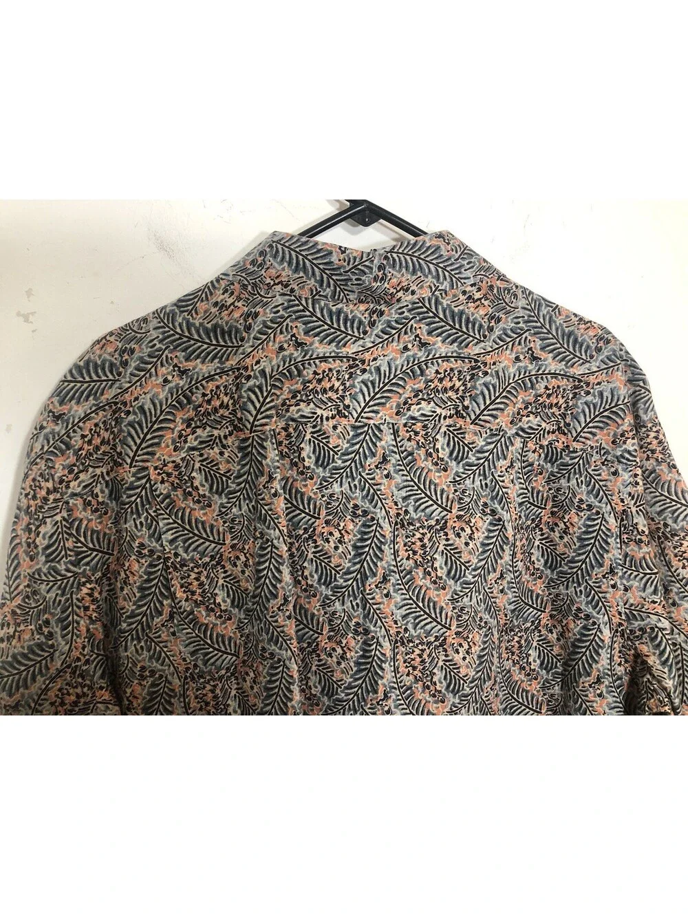 Paul Fredrick Mens Large Linen Shirt Short Sleeve Leaf Print Classic Fit Pocket
